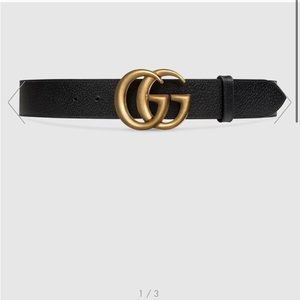 Gucci Marmont Double G wide belt- Black pebbled leather